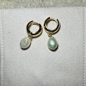 Gold Hoop Earrings with Pearl Drops